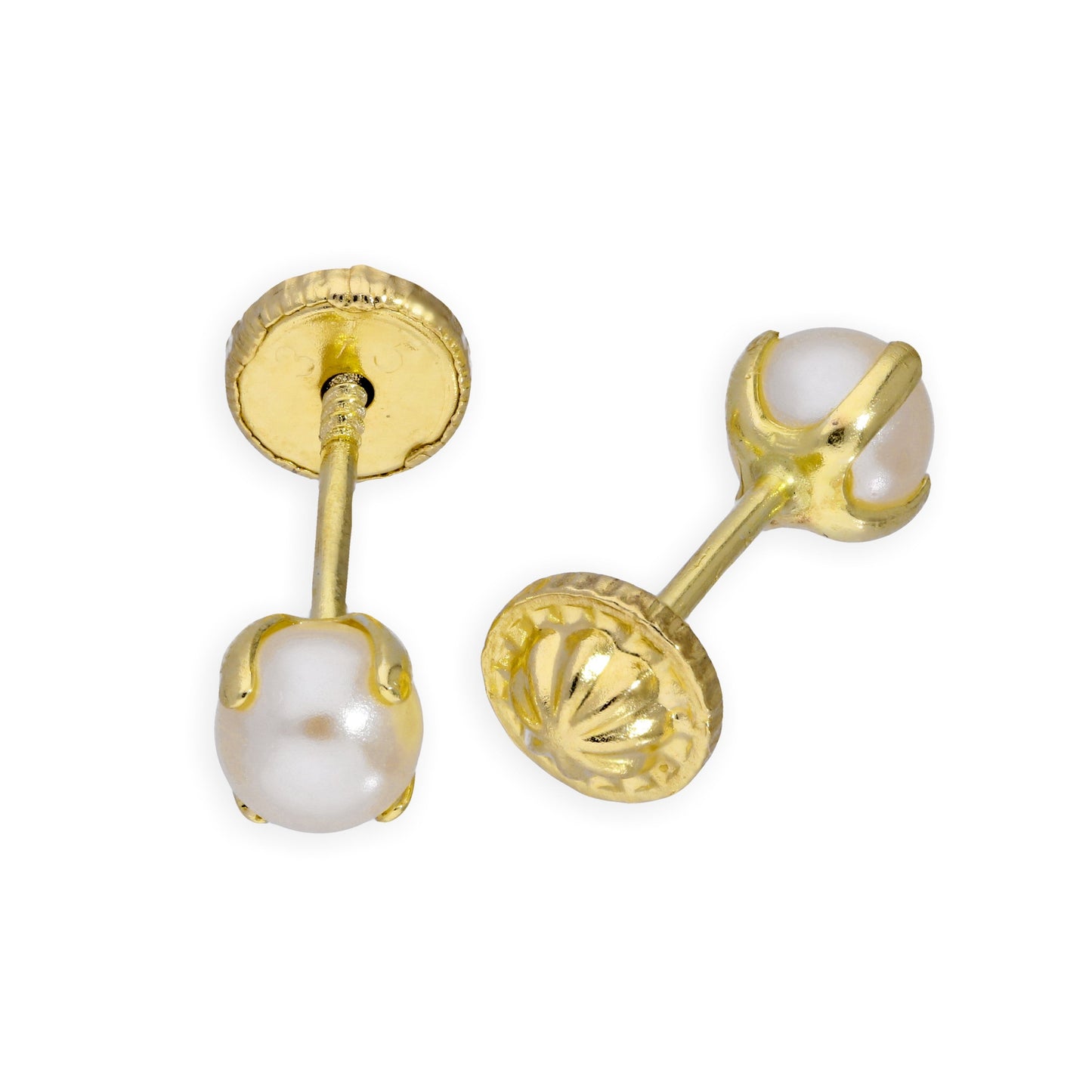 Boucles d'oreilles à tige en or 9 carats et perles de 4 mm avec fermoir à vis