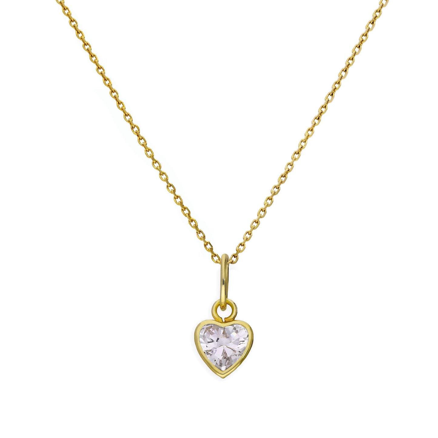 Collier pendentif cœur en or 9 carats et cristal CZ transparent, 40 à 50 cm