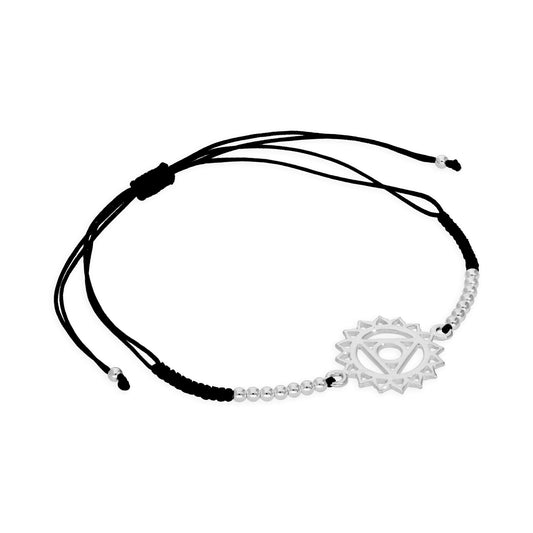Bracelet chakra de la gorge en argent sterling et cordon noir