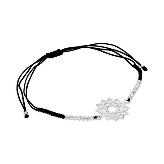 Bracelet chakra du cœur en argent sterling et cordon noir