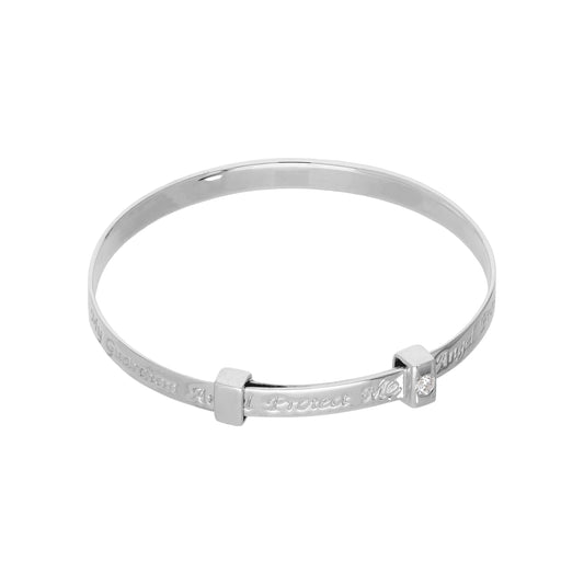 Bracelet jonc réglable en argent sterling et cristal CZ transparent de 40 mm avec ange gardien pour bébé