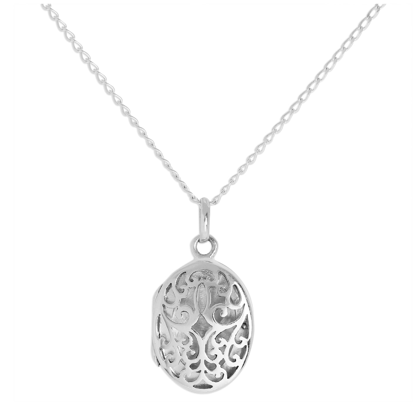 Médaillon ovale en argent sterling avec motif en filigrane découpé sur chaîne de 40 à 61 cm