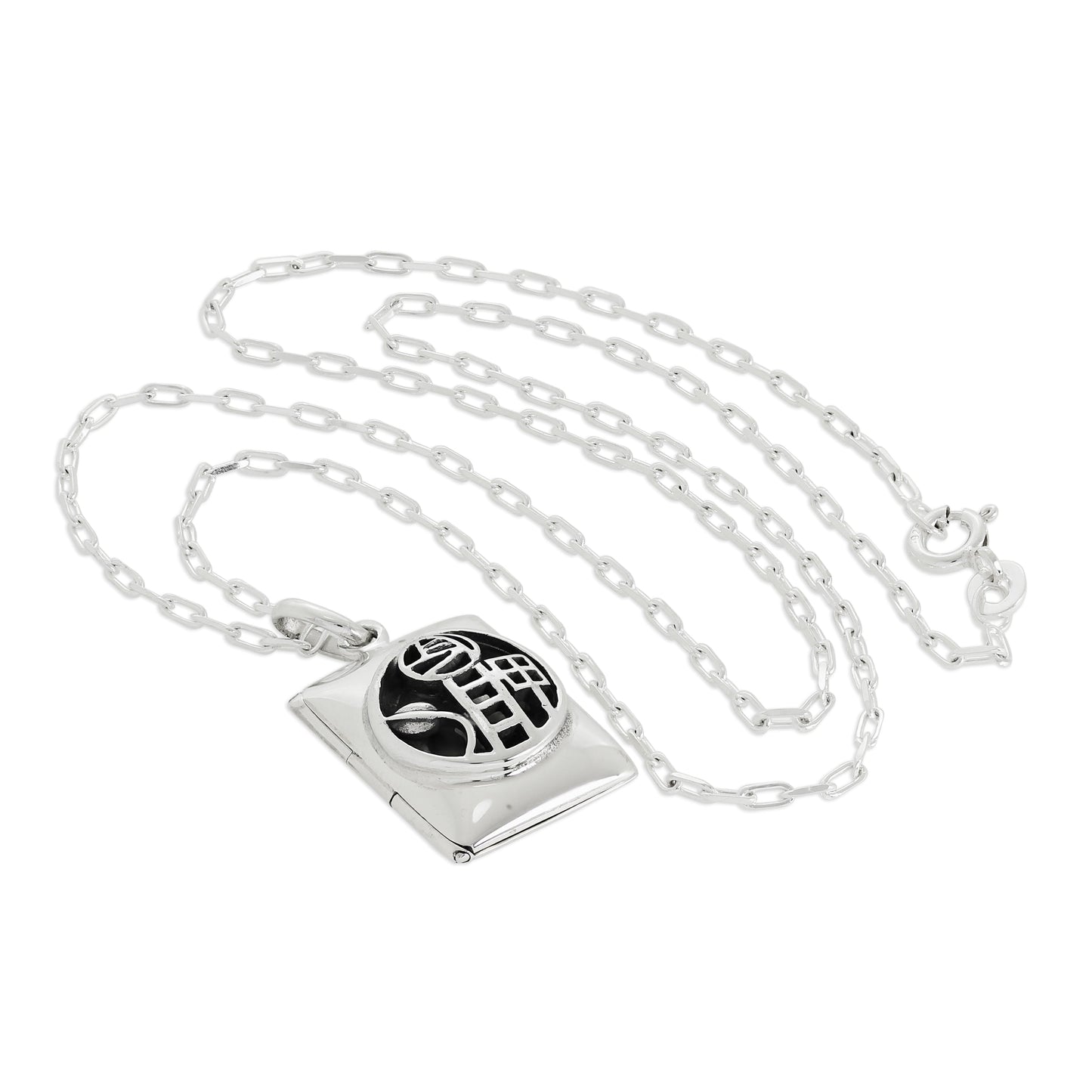 Médaillon rectangulaire en argent sterling de style Mackintosh sur chaîne de 40 à 61 cm