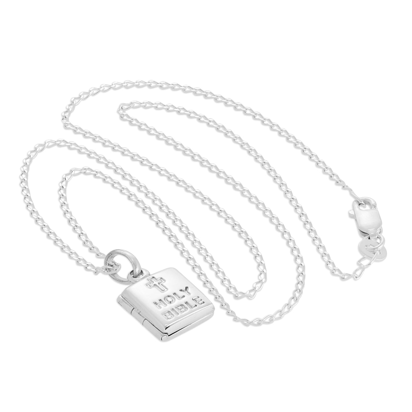 Médaillon de la Sainte Bible en argent sterling sur chaîne de 40 à 61 cm