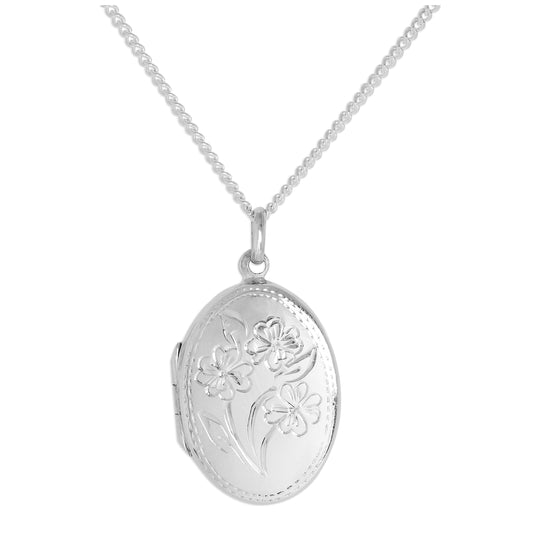 Médaillon ovale en argent sterling avec fleurs sur chaîne de 40 à 61 cm