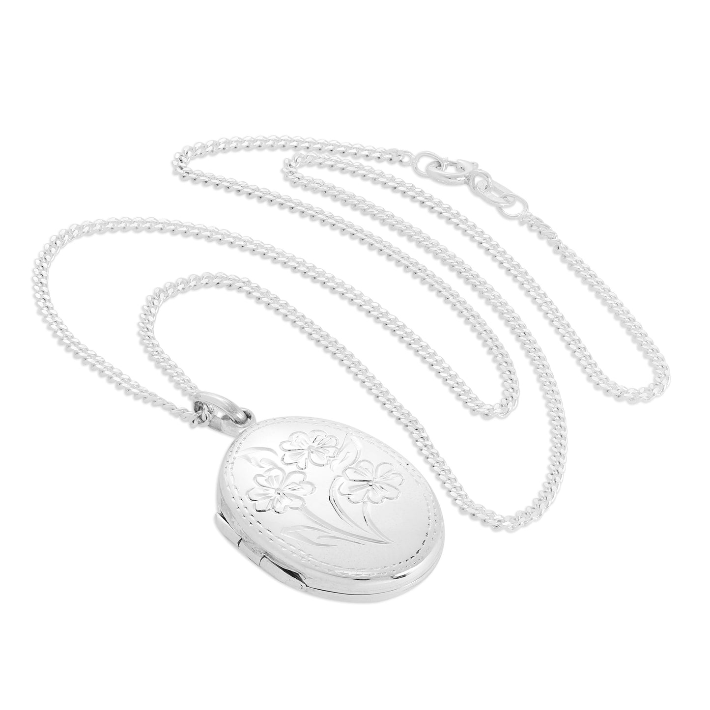 Médaillon ovale en argent sterling avec fleurs sur chaîne de 40 à 61 cm