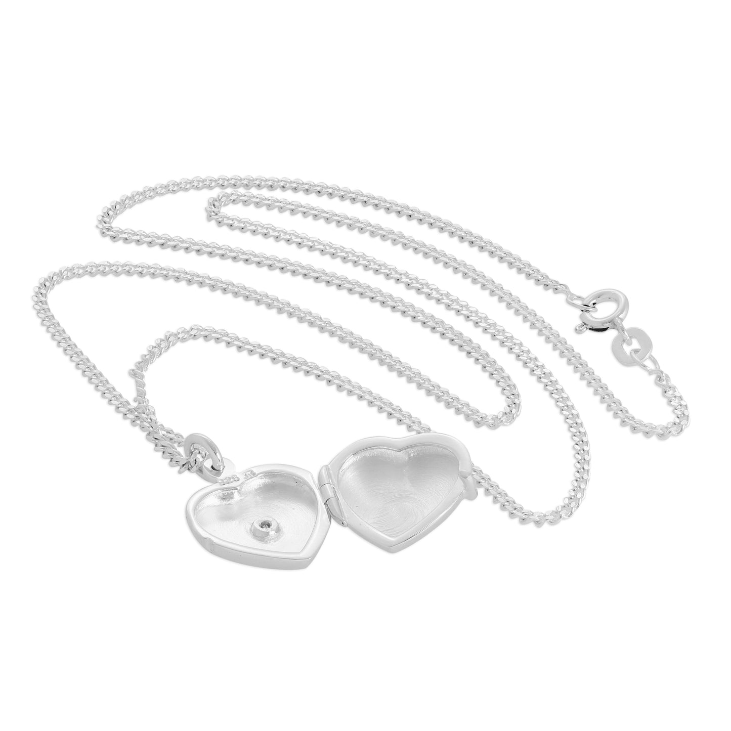 Petit médaillon en argent sterling en forme de cœur avec diamant sur chaîne de 40 à 61 cm