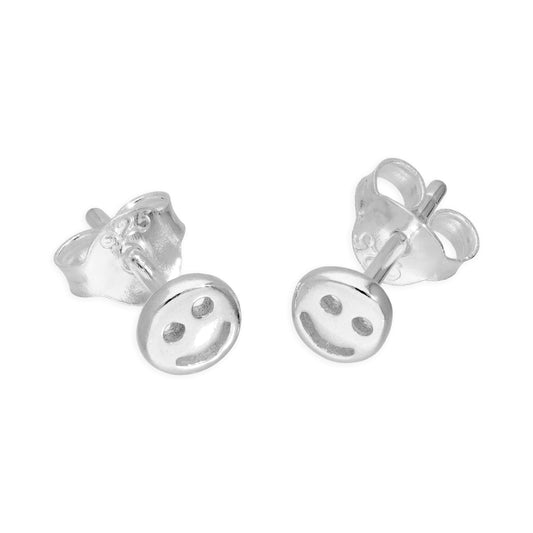 Petites boucles d'oreilles rondes en argent sterling avec smiley