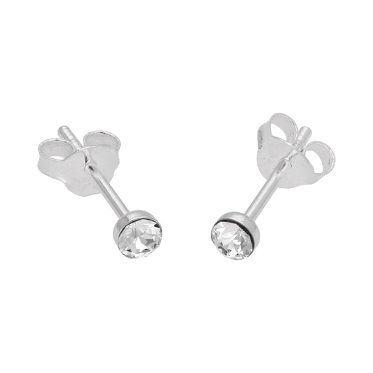 Boucles d'oreilles à tige en argent sterling et cristal transparent rond de 3 mm