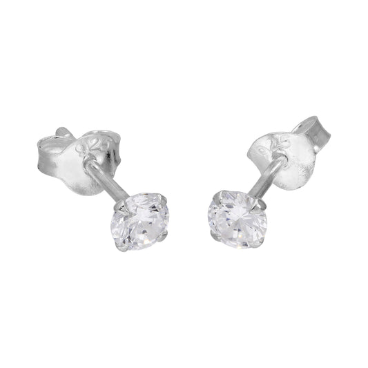 Boucles d'oreilles à tige en argent sterling et cristal blanc rond de 4 mm