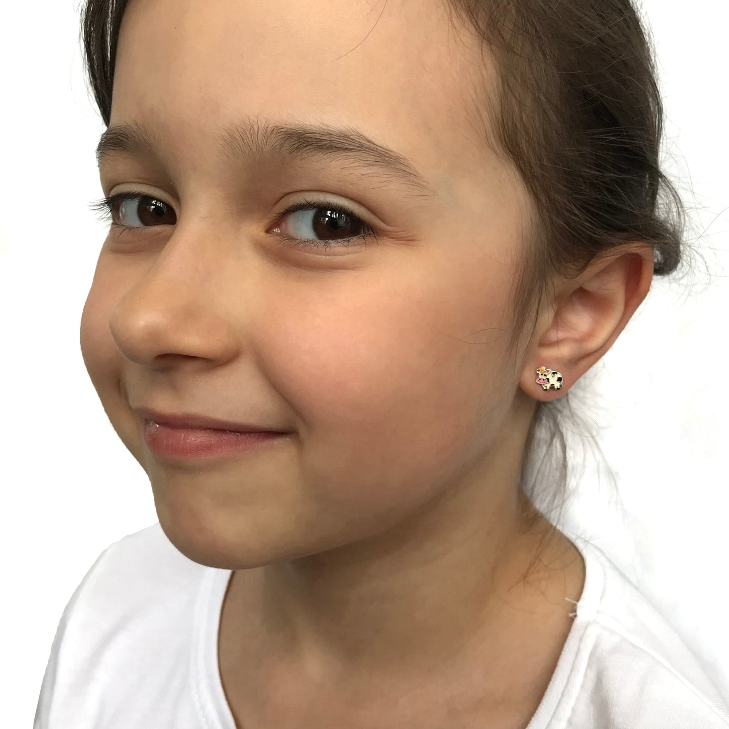 Boucles d'oreilles à tige en argent sterling et émail en forme de vache