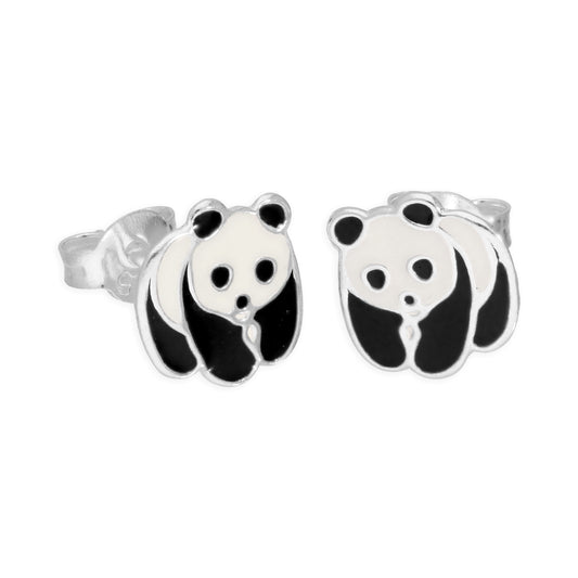 Boucles d'oreilles à tige en argent sterling et émail en forme de panda