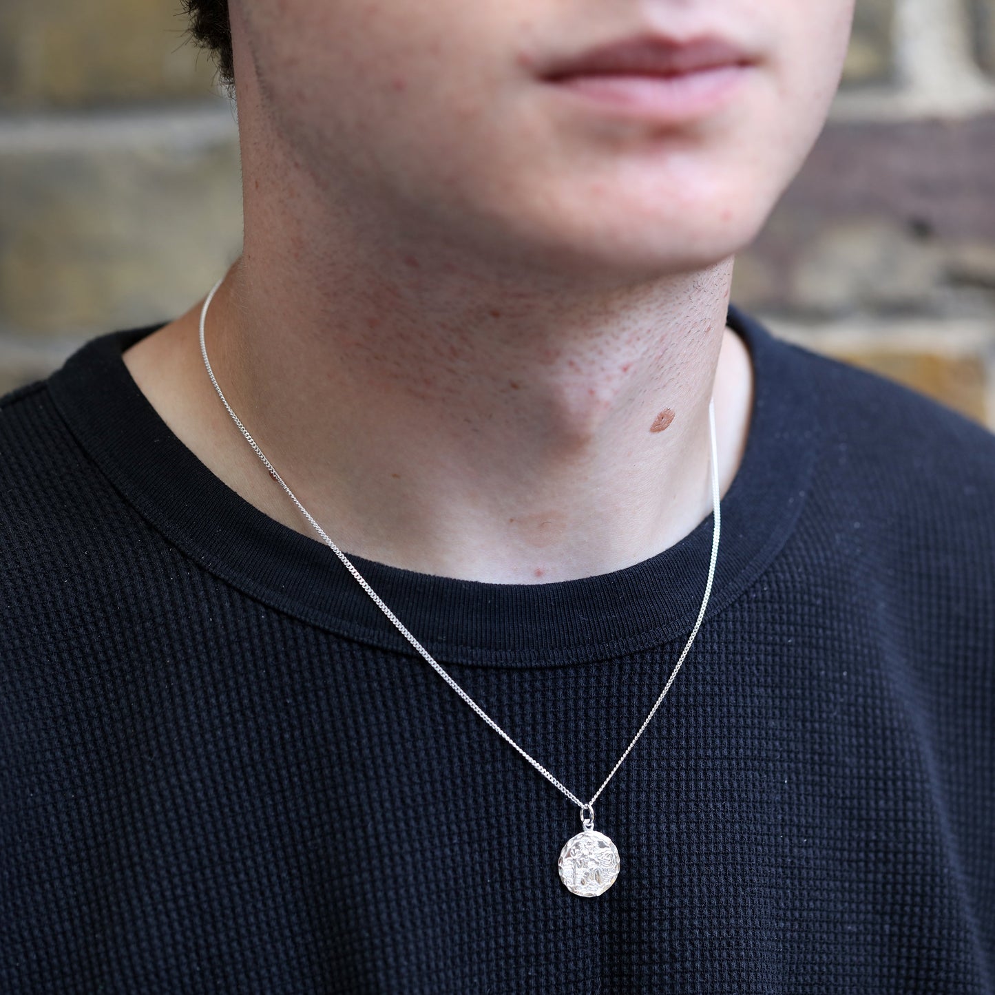 Collier Saint-Christophe rond en argent sterling taille diamant, 40 à 61 cm