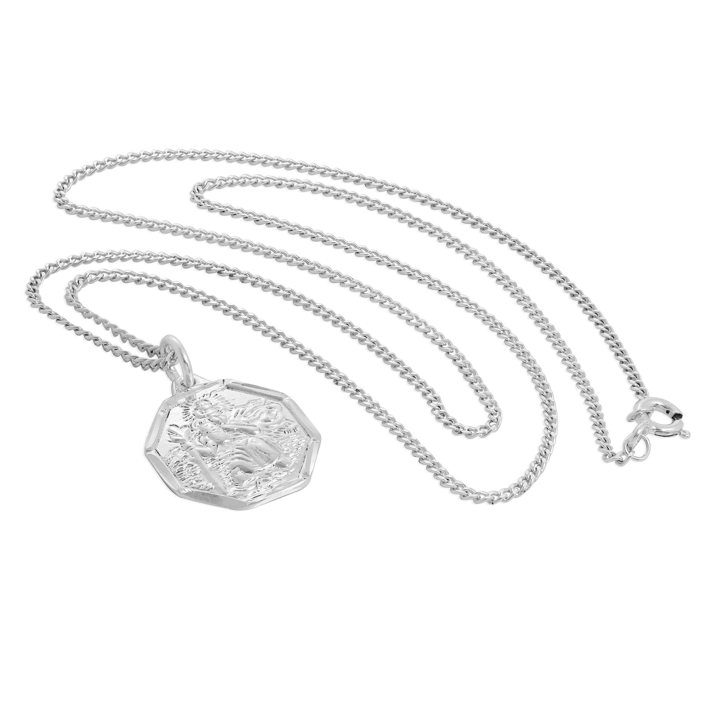Collier octogonal en argent sterling avec pendentif Saint-Christophe taillé en diamant, 40 à 61 cm