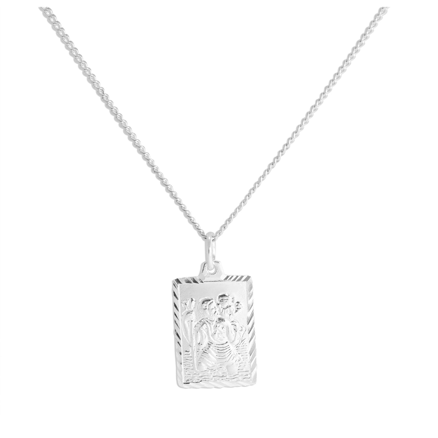 Collier rectangulaire en argent sterling avec pendentif Saint-Christophe taillé en diamant, 40 à 61 cm