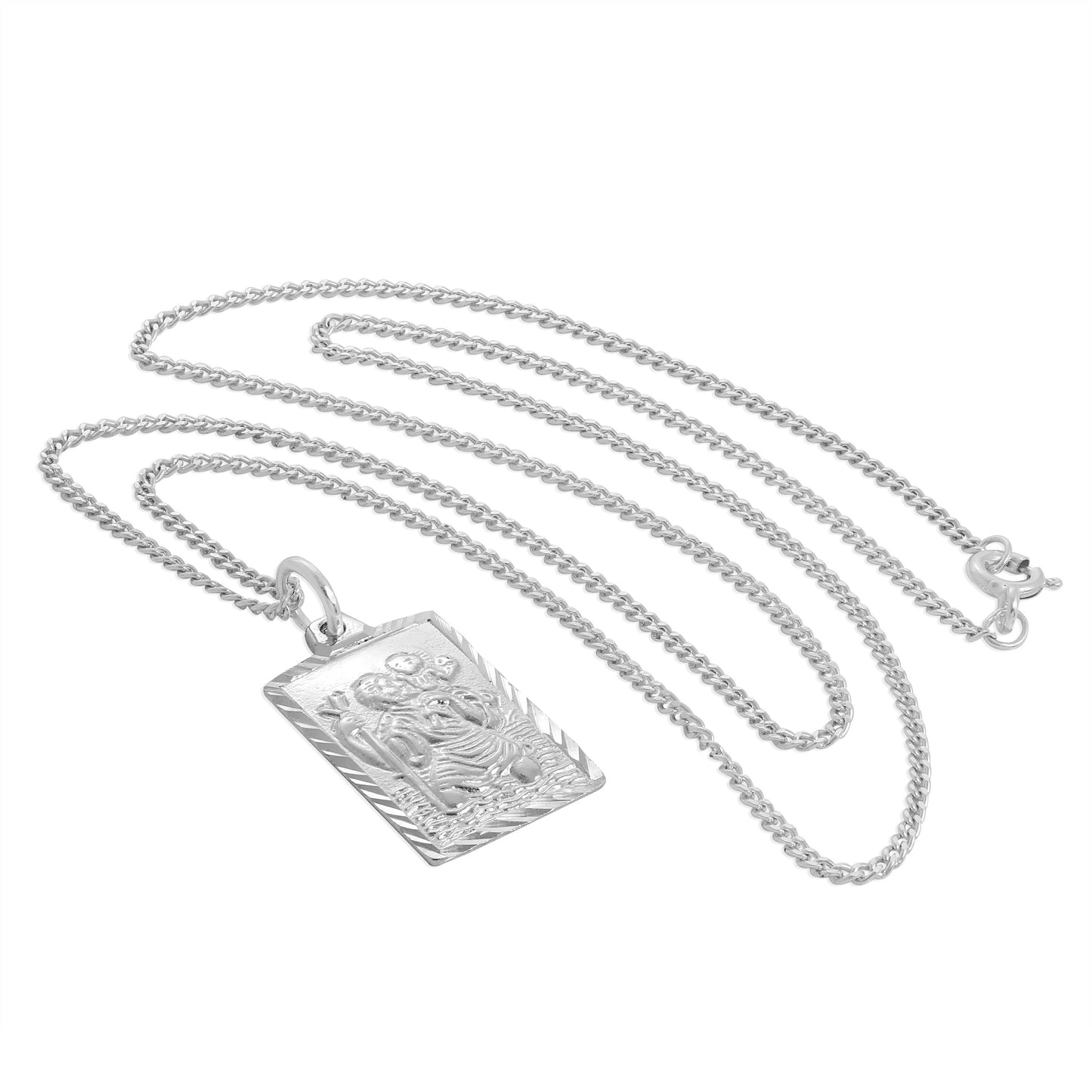 Collier rectangulaire en argent sterling avec pendentif Saint-Christophe taillé en diamant, 40 à 61 cm