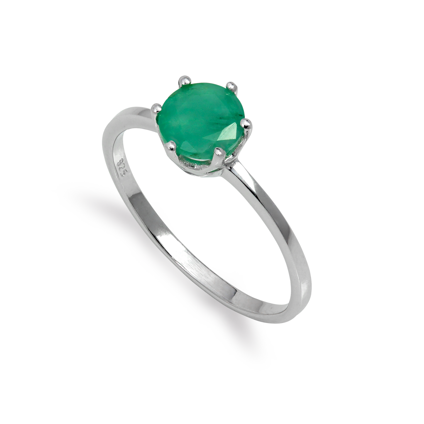 Bague en argent sterling et émeraude ronde de 6 mm, tailles I à U
