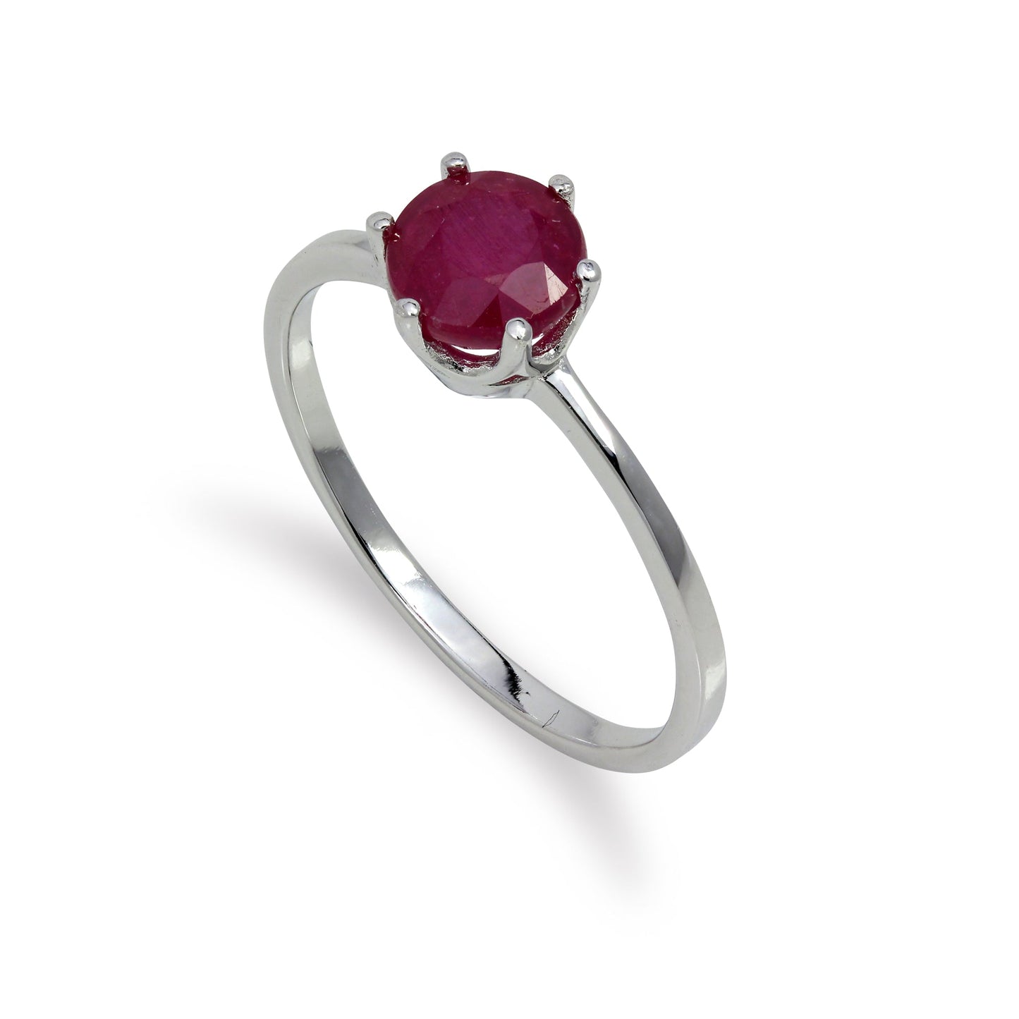 Bague en argent sterling et rubis rond de 6 mm, tailles I à U