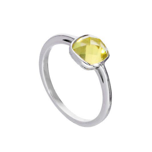 Bague en argent sterling et quartz citron véritable avec monture carrée, tailles I à U