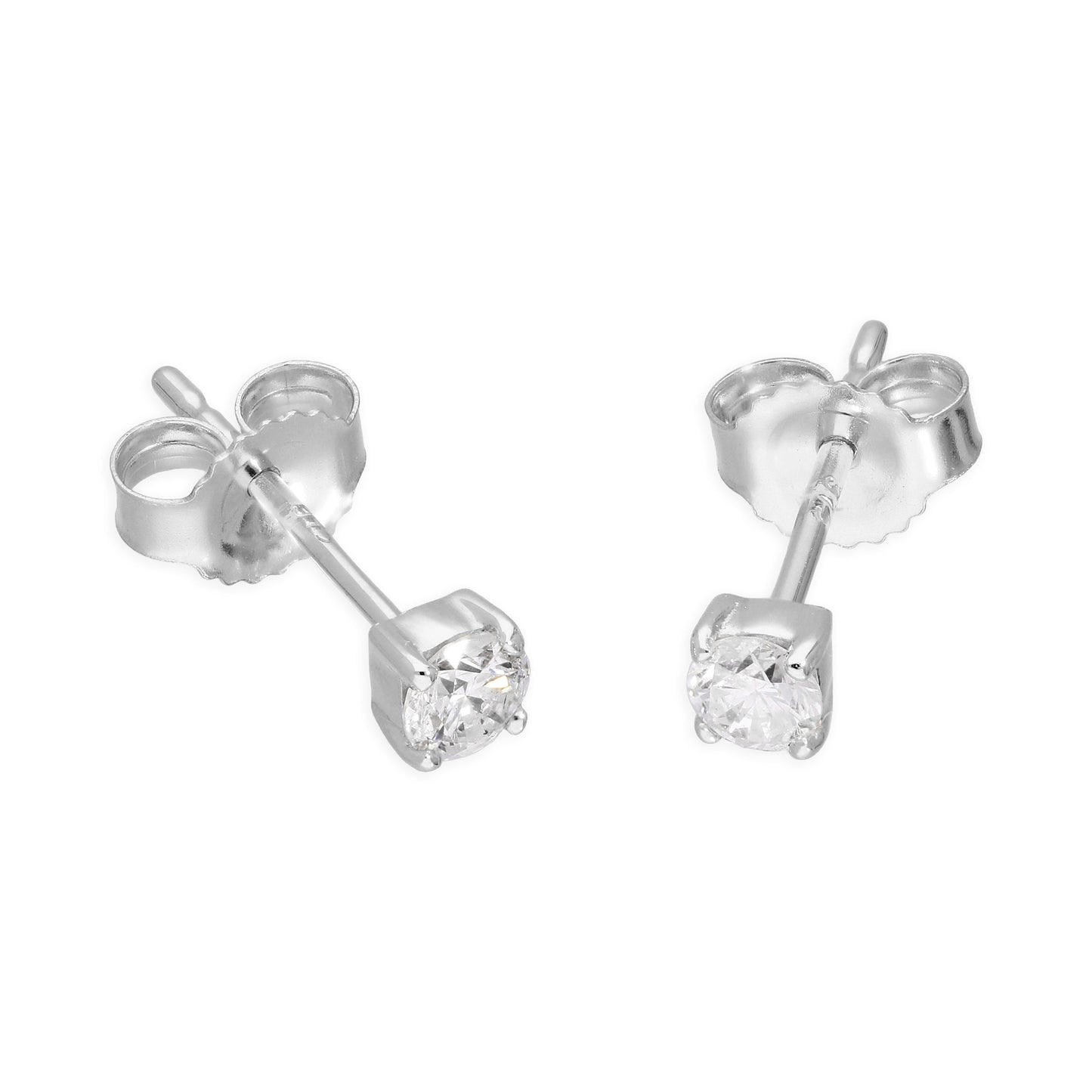 Boucles d'oreilles solitaires rondes en or blanc 9 carats et diamants de 0,23 carat sertis à 4 griffes