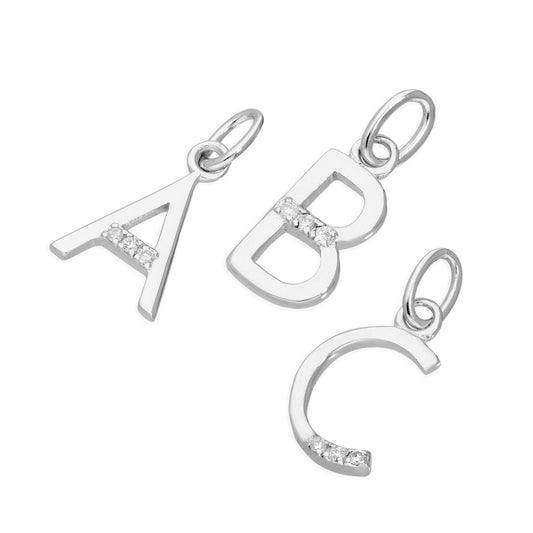 Pendentif lettre de l'alphabet A à Z en argent sterling et triple diamant 1,2 pt