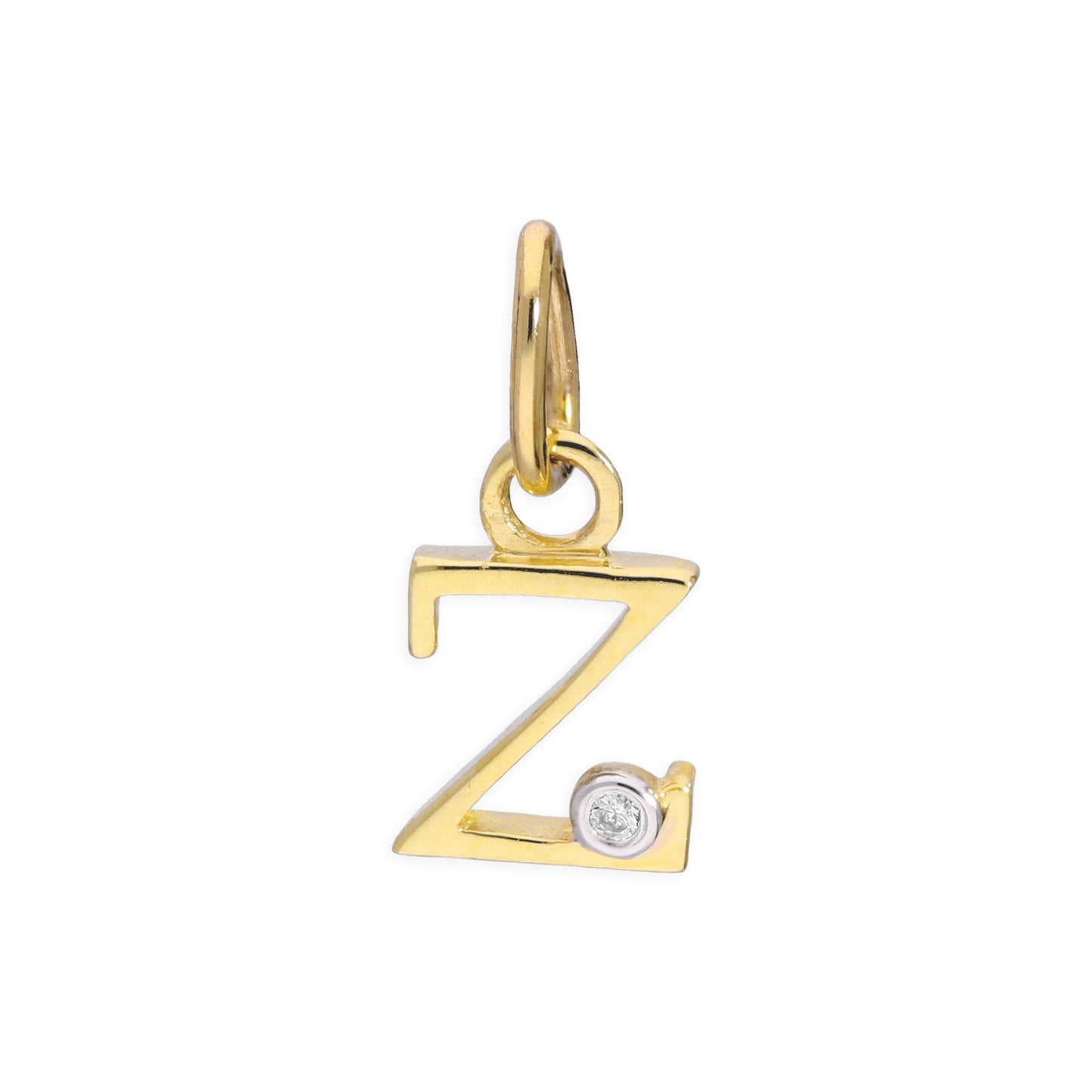 Pendentif lettre de l'alphabet A à Z en or jaune 9 carats et diamants 0,4 pt