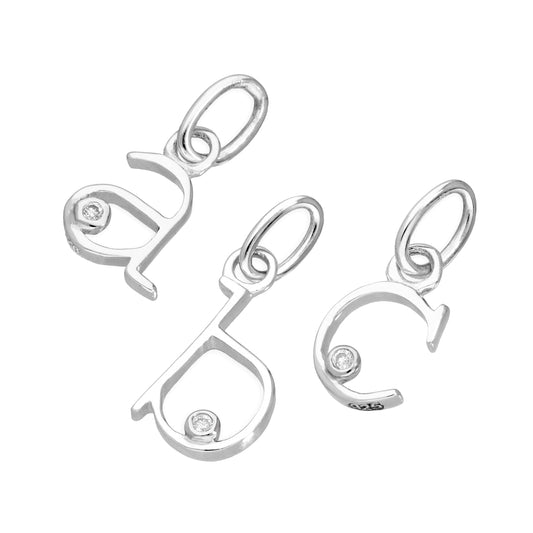 Pendentif en argent sterling avec lettres de l'alphabet A à Z et diamants de 0,4 pt