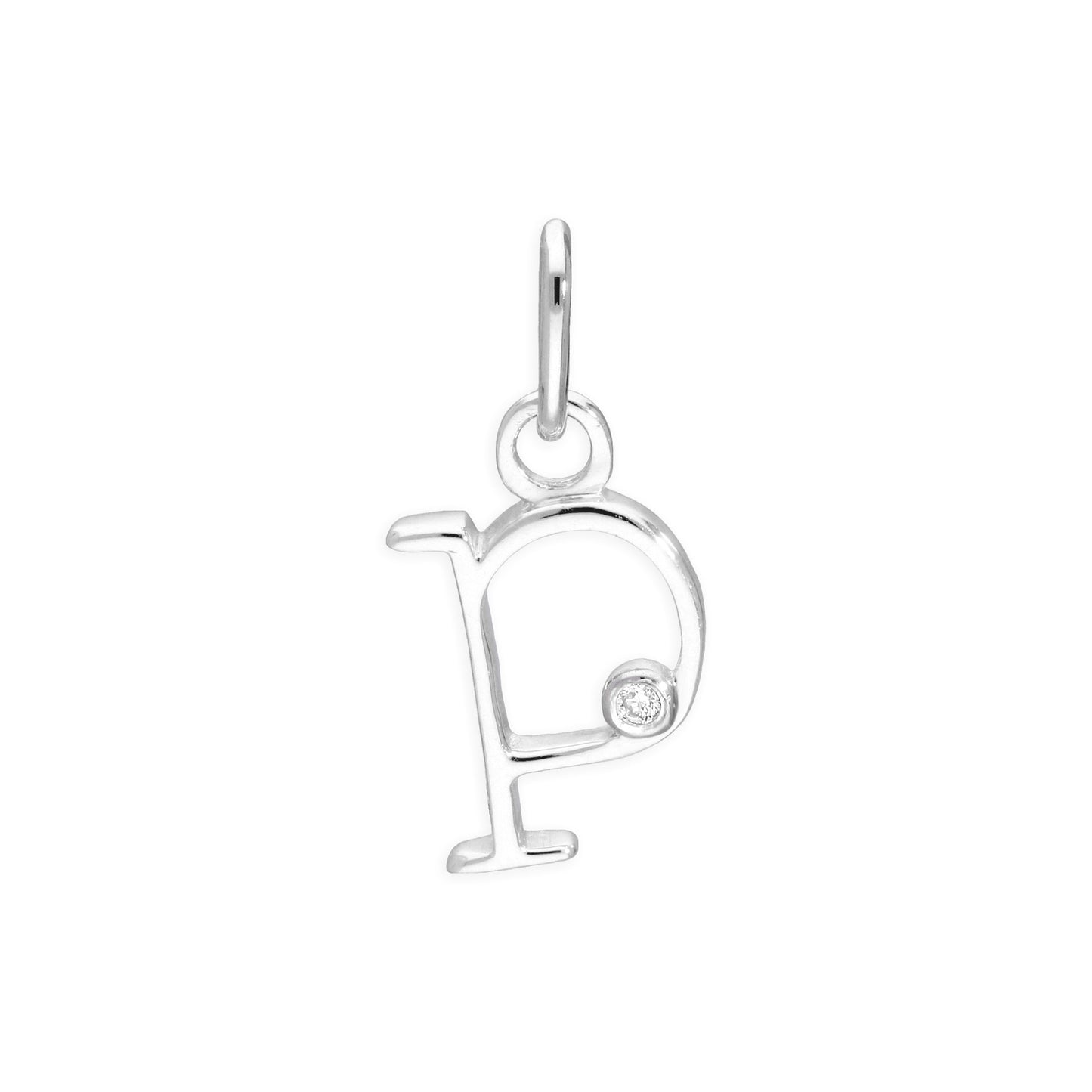 Pendentif en argent sterling avec lettres de l'alphabet A à Z et diamants de 0,4 pt
