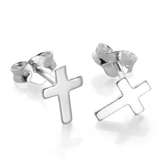 Petites boucles d'oreilles à tige en argent sterling avec croix