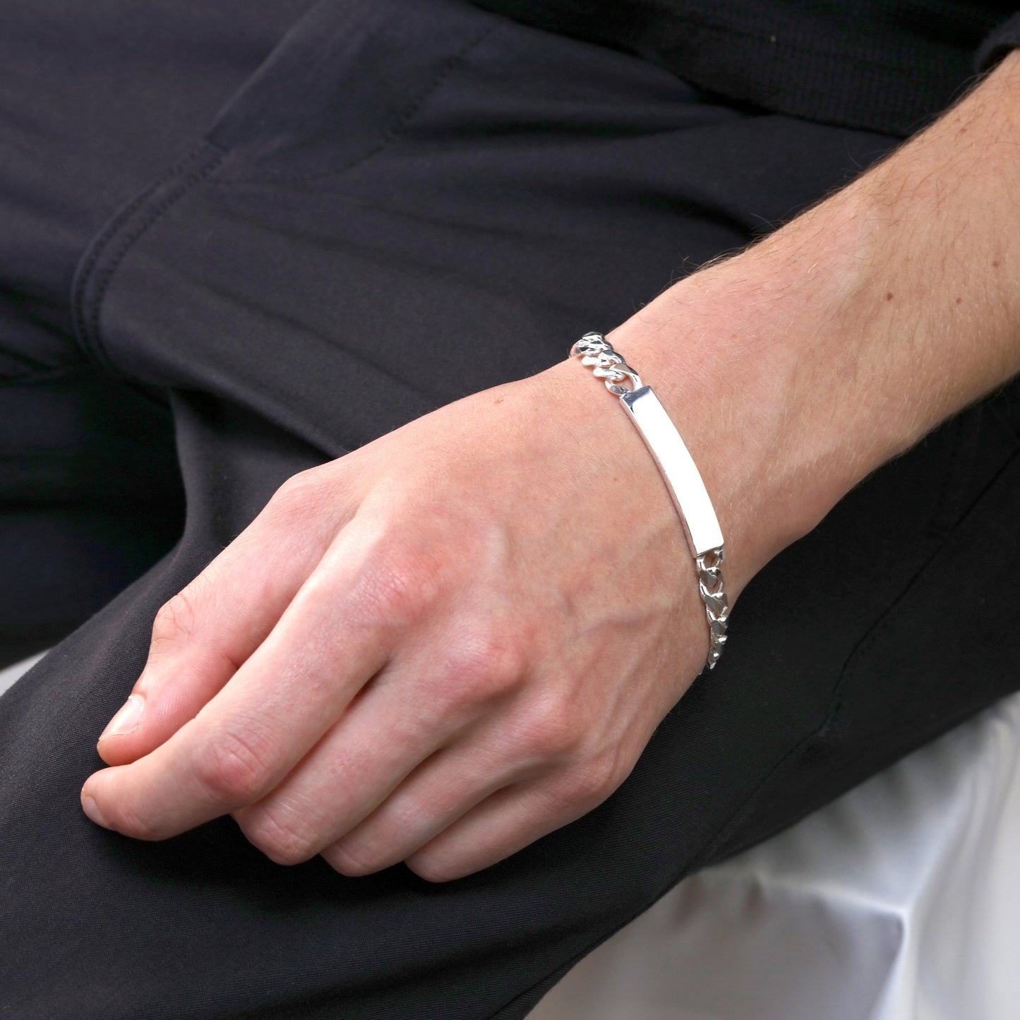 Bracelet d'identification gravable en argent sterling de 20 cm avec bordure épaisse