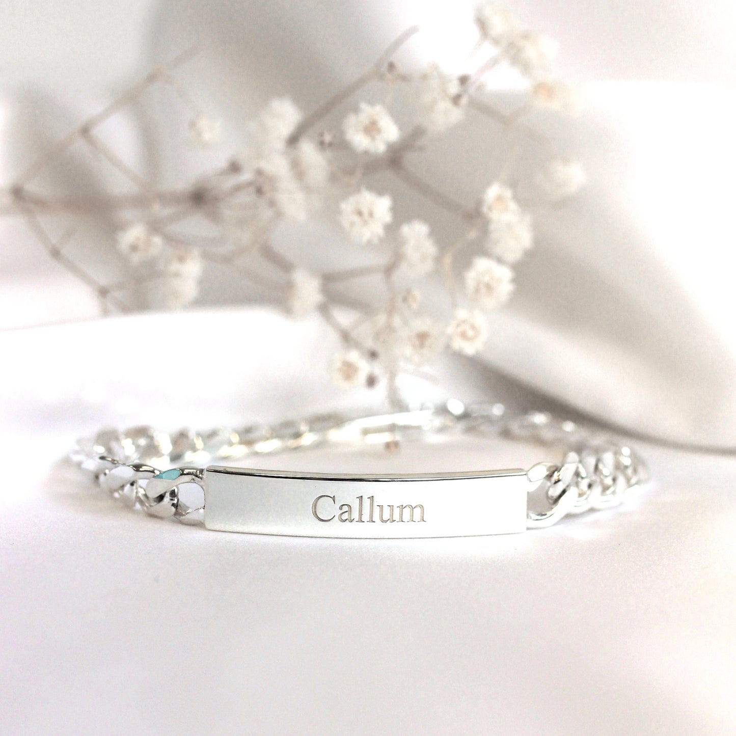 Bracelet d'identification gravable en argent sterling de 20 cm avec bordure épaisse