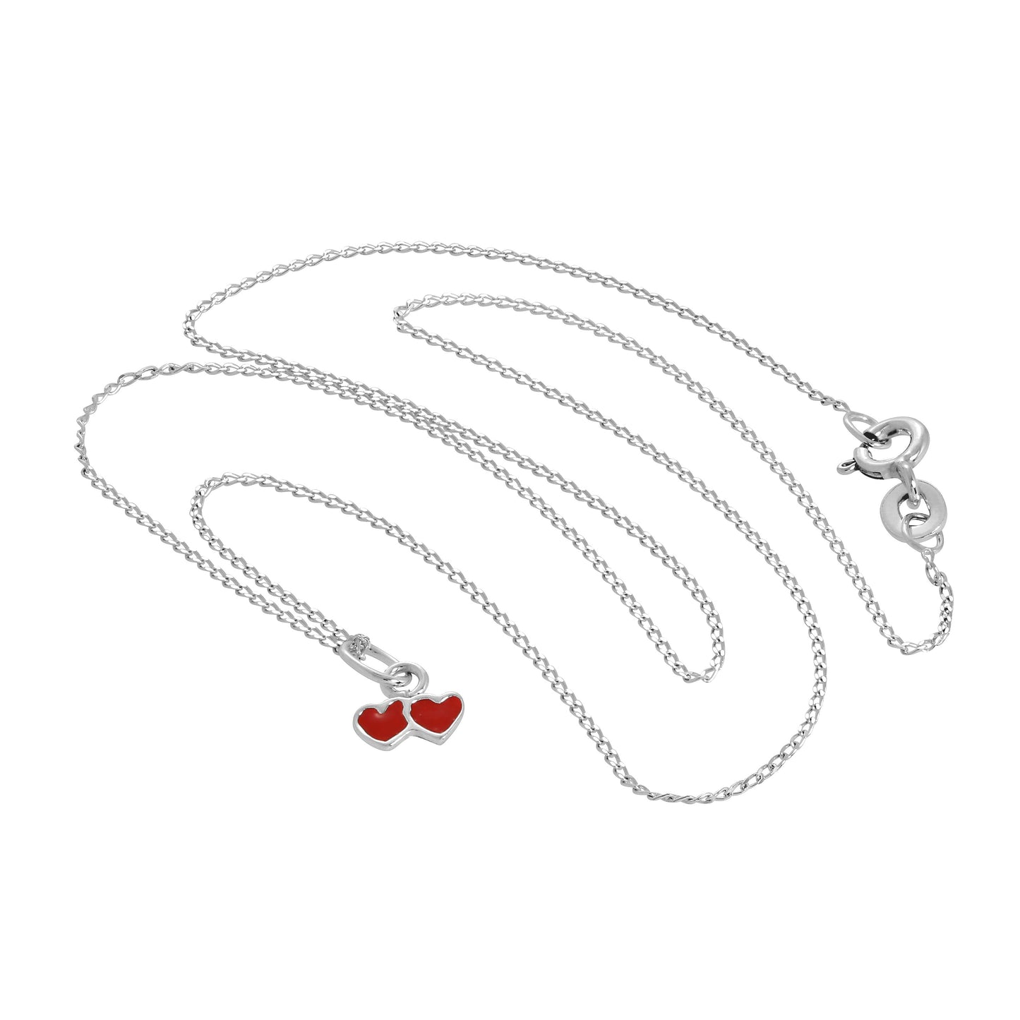 Collier pendentif double cœur en argent sterling et émail rouge, 35 à 55 cm