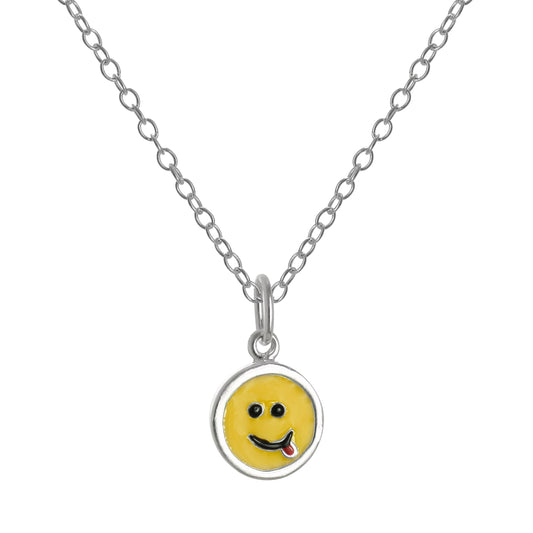 Collier avec pendentif smiley en argent sterling et émail jaune, 35,6 à 55,9 cm