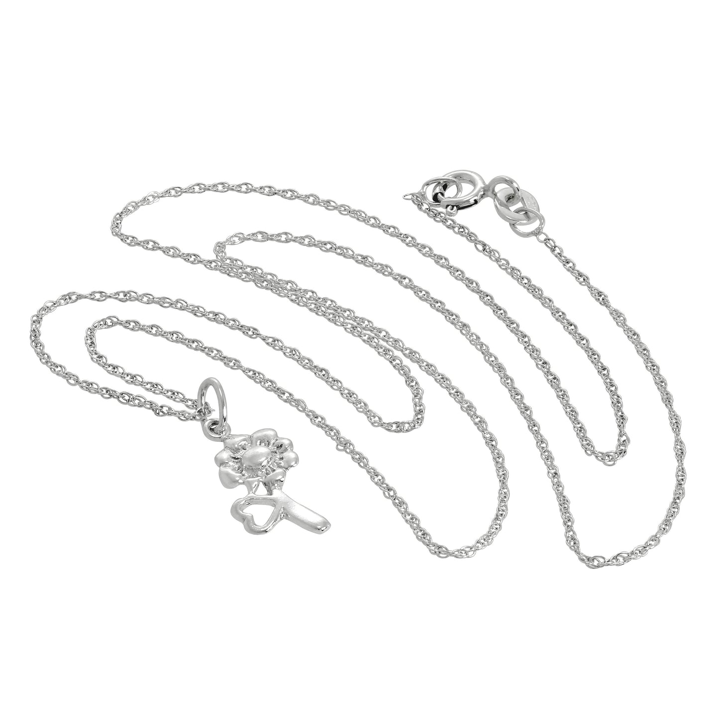 Collier avec pendentif en forme de cœur et de fleur en argent sterling, 35 à 55 cm