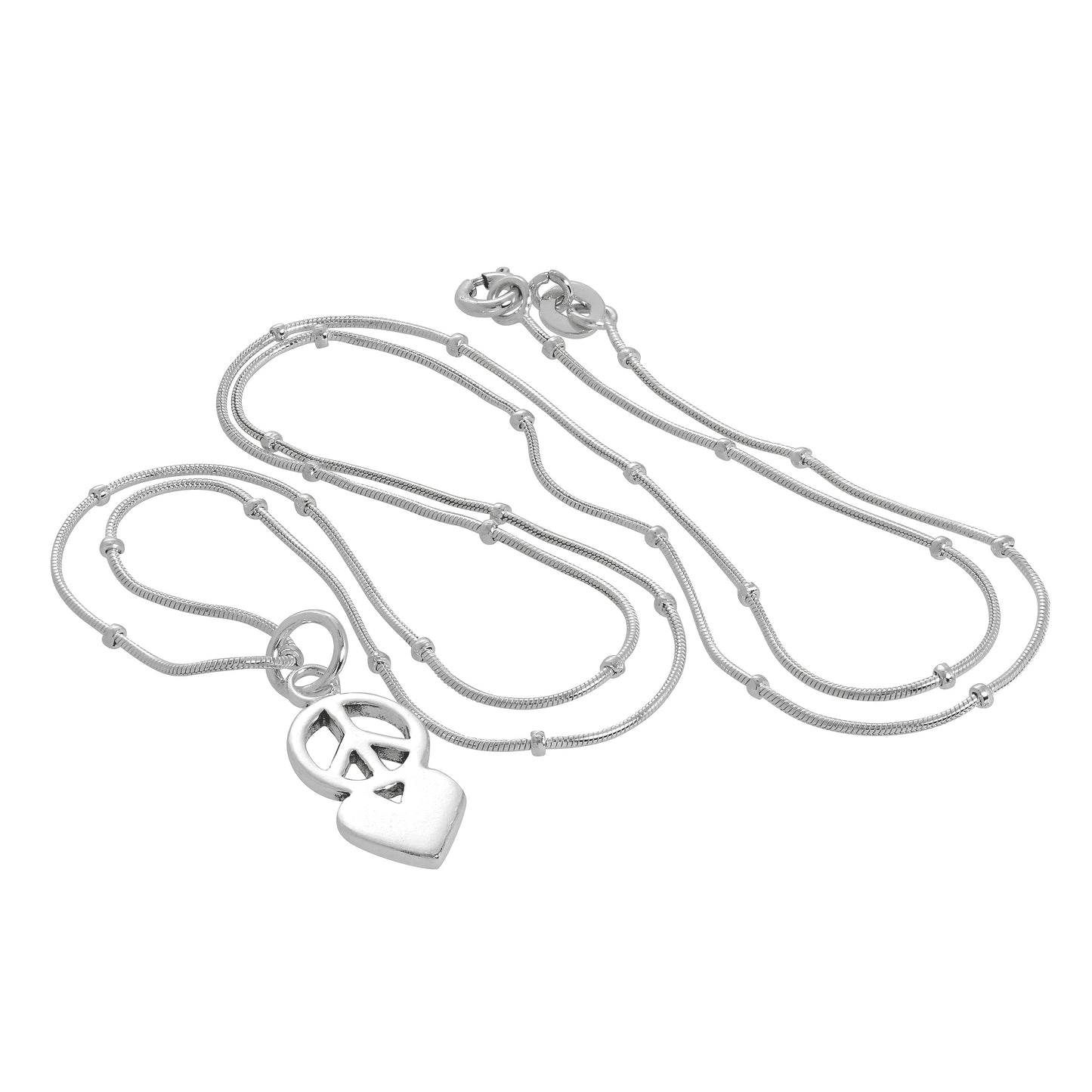 Collier avec pendentif symbole de paix et cœur en argent sterling, 40 à 61 cm