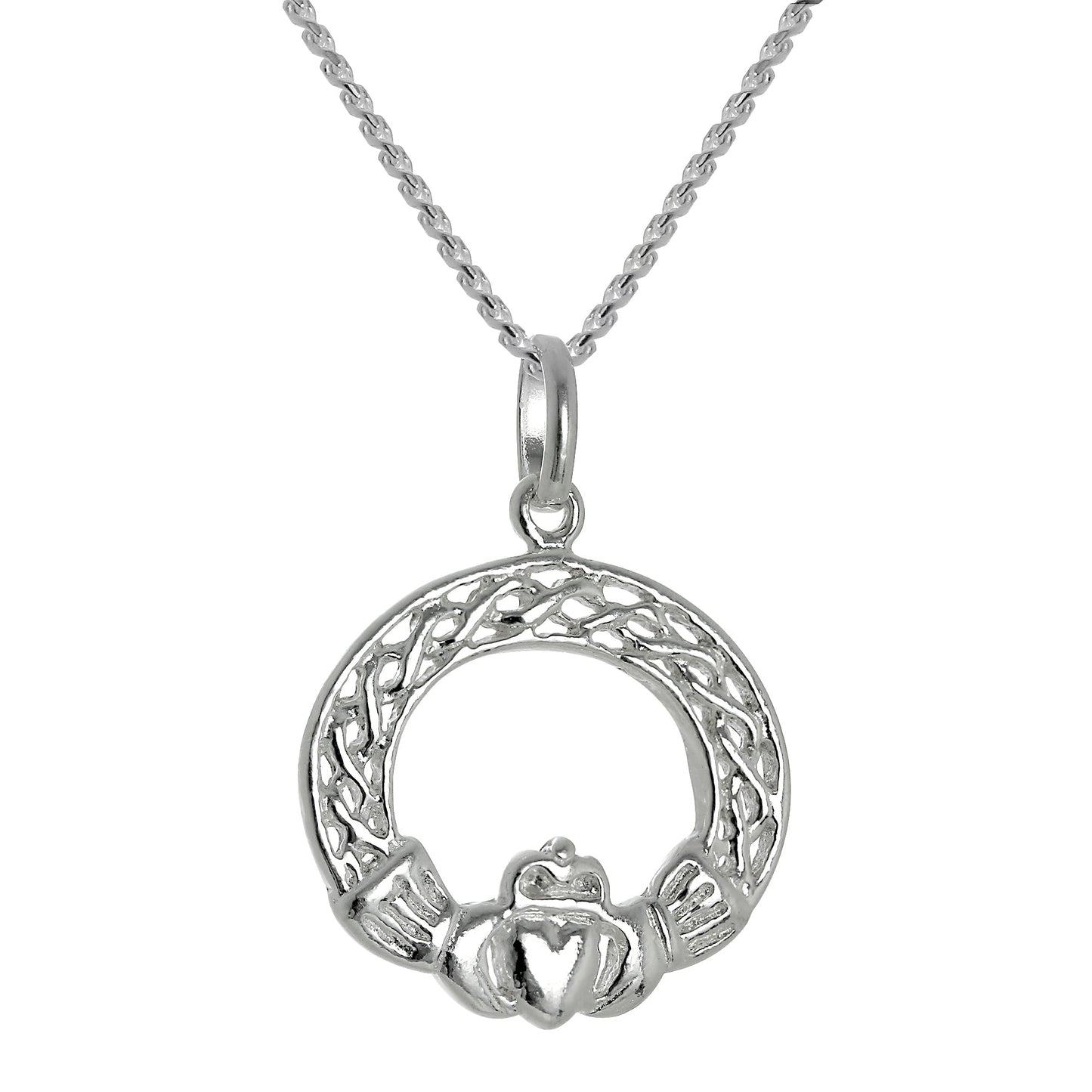 Grand collier pendentif Claddagh en argent sterling de 40 à 55 cm