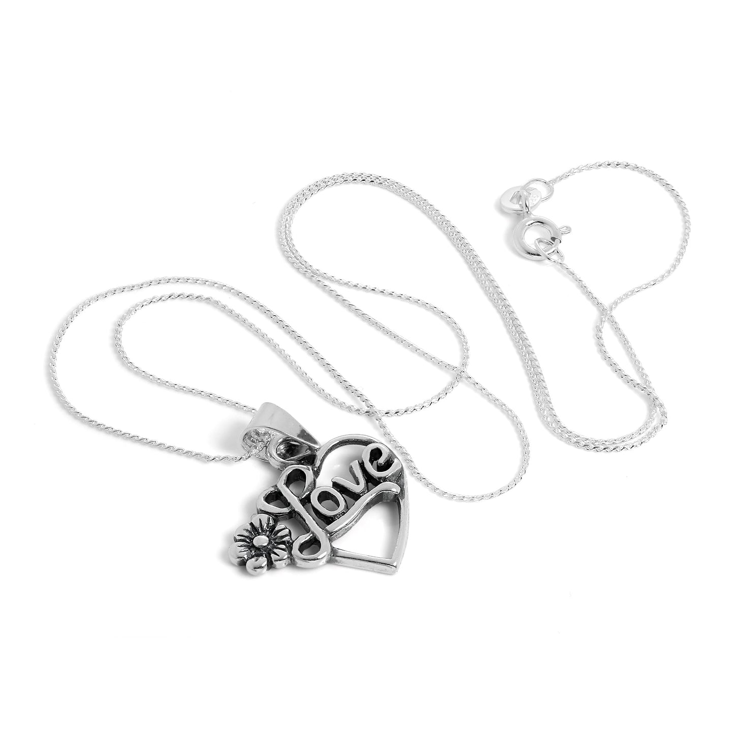 Collier pendentif cœur ouvert en argent sterling avec fleur, 40 à 55 cm