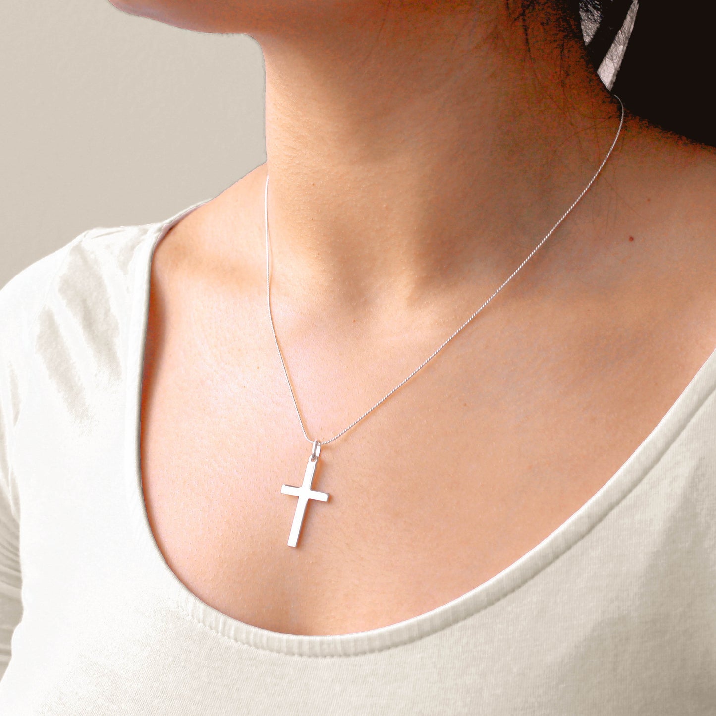 Grand collier avec pendentif croix en argent sterling uni de 40 à 55 cm