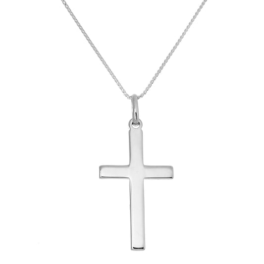 Grand collier avec pendentif croix en argent sterling uni de 40 à 55 cm