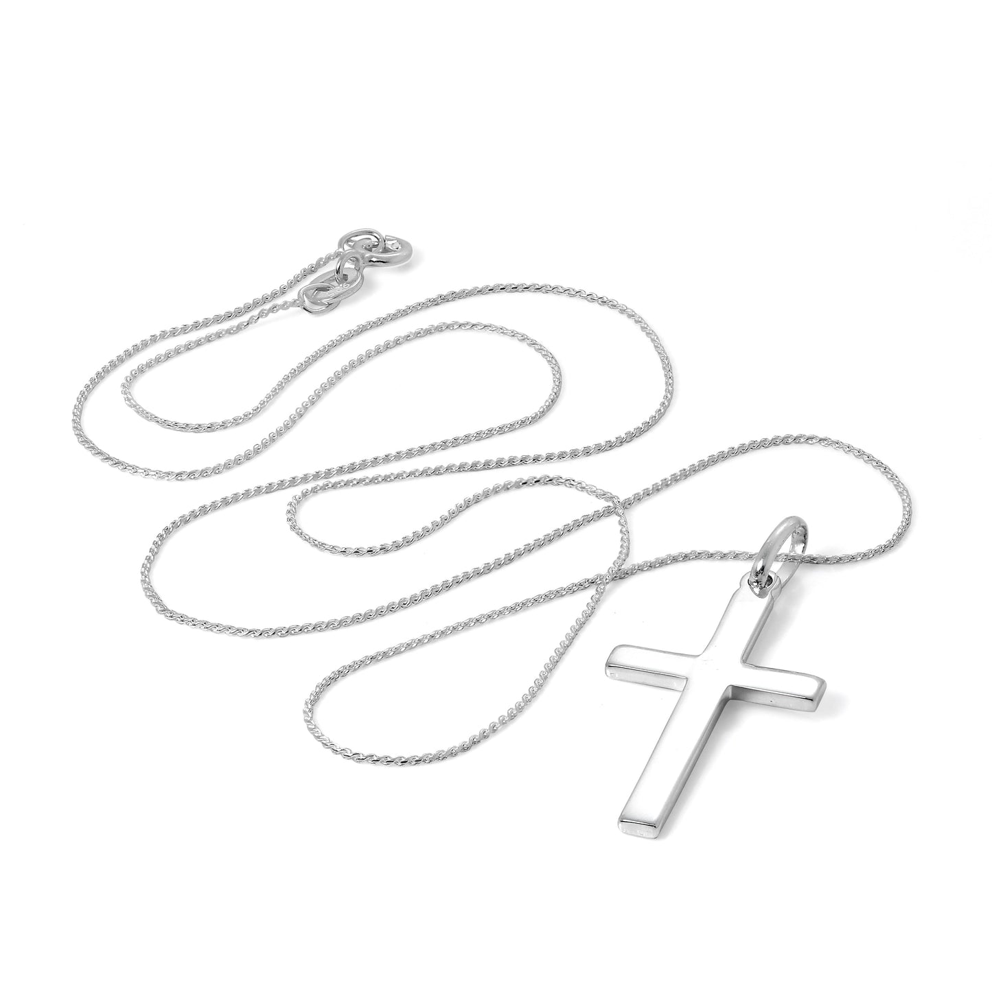 Grand collier avec pendentif croix en argent sterling uni de 40 à 55 cm