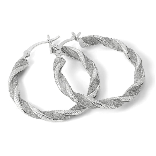 Boucles d'oreilles créoles épaisses torsadées en argent sterling givré de 29 mm