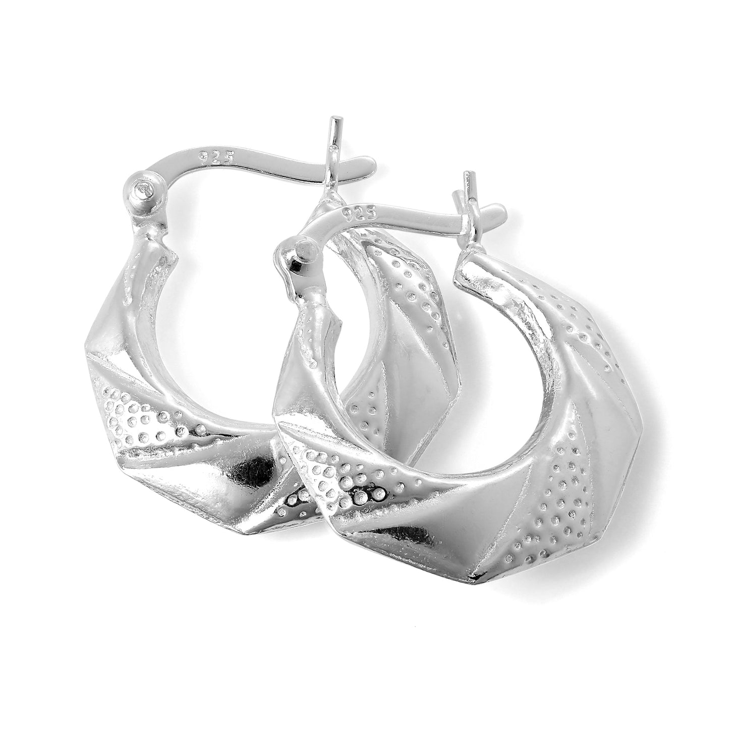 Boucles d'oreilles créoles texturées en argent sterling de 16 mm