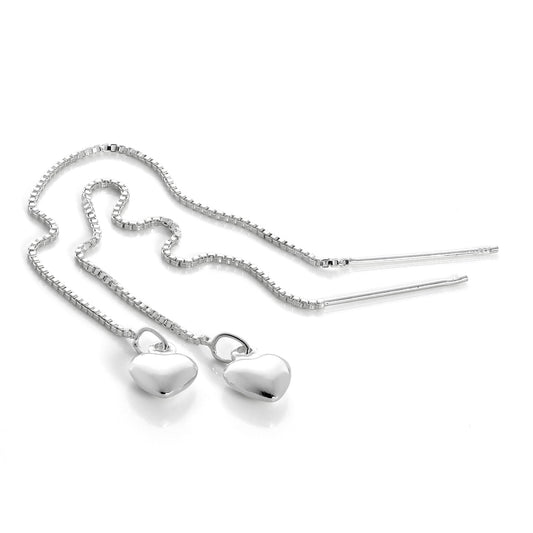 Boucles d'oreilles en argent sterling avec chaîne en forme de cœur