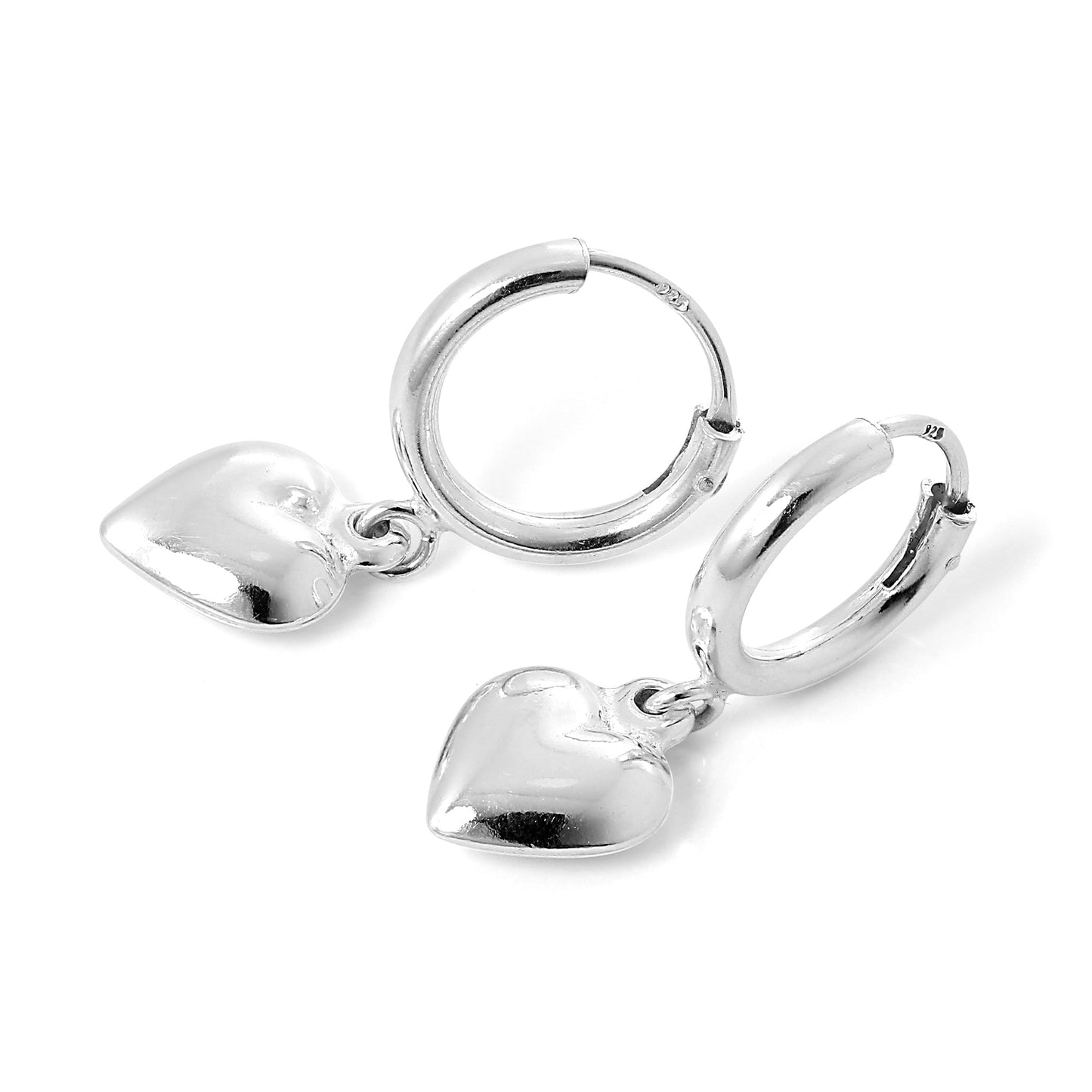 Boucles d'oreilles créoles dormeuses en argent sterling de 12 mm avec cœurs gonflés