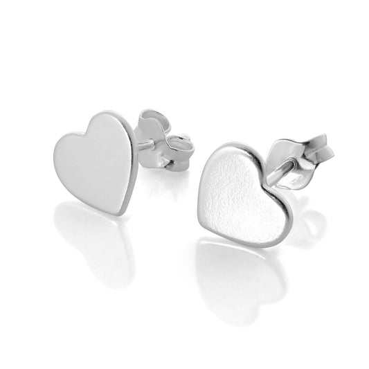 Boucles d'oreilles à tige en forme de cœur plat en argent sterling
