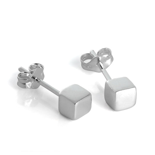 Boucles d'oreilles à tige cubiques en argent sterling de 4 mm