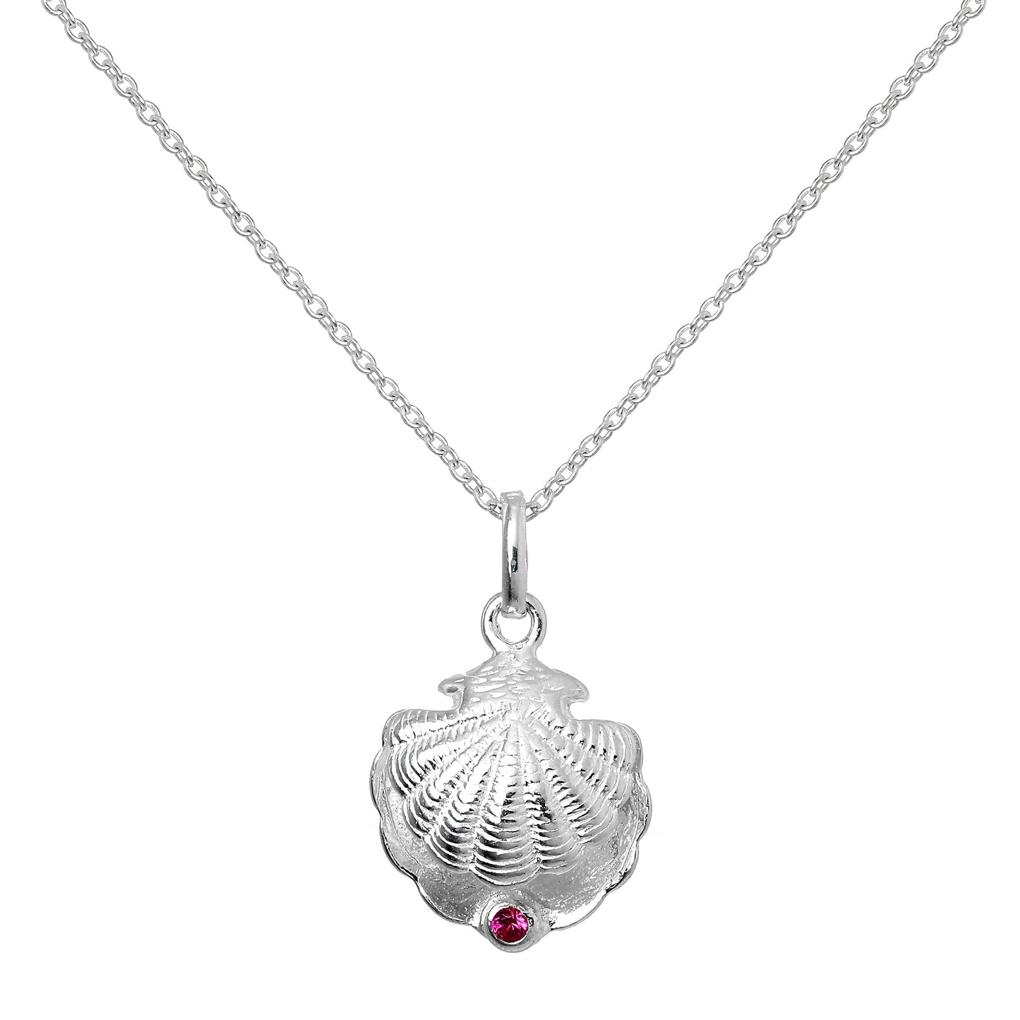Collier en argent sterling avec coquille d'huître et pierre de naissance en cristal CZ et rubis