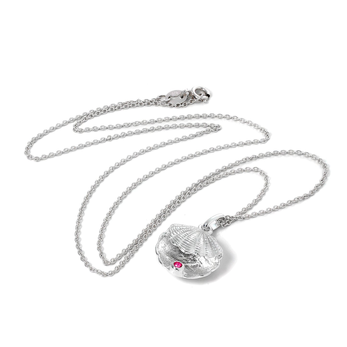 Collier en argent sterling avec coquille d'huître et pierre de naissance en cristal CZ et rubis