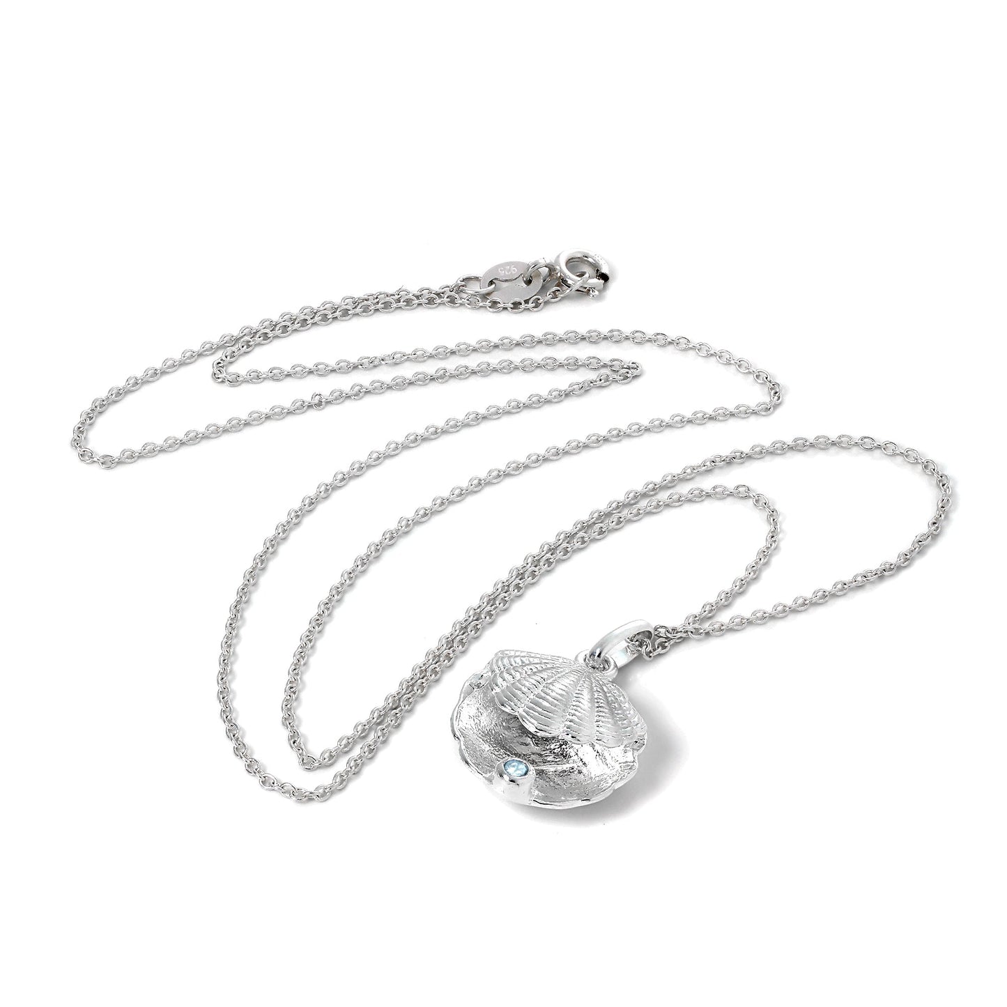 Collier en argent sterling avec coquille d'huître et pierre de naissance en cristal CZ aigue-marine