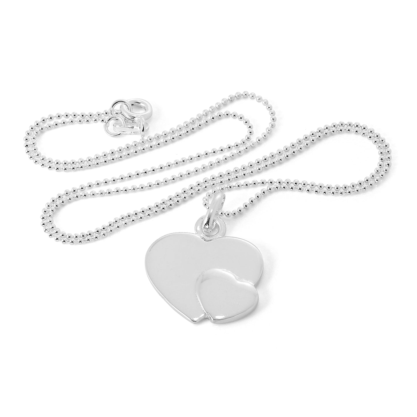Pendentif gravable en argent sterling avec double cœur